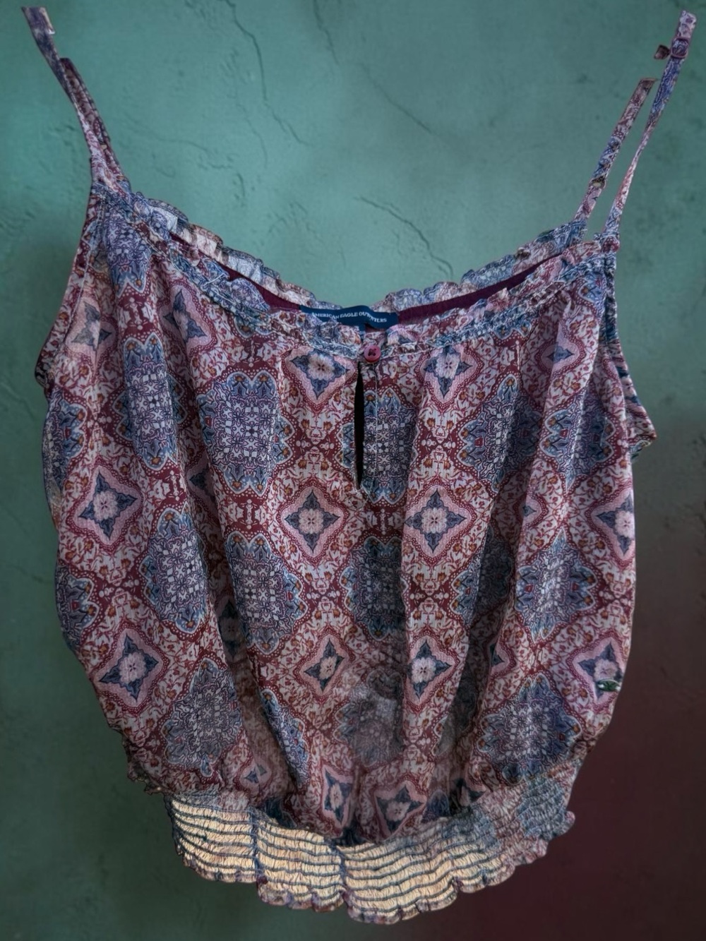 American Eagle Boho Chiffon Smocked Crop Cami Top - Size S